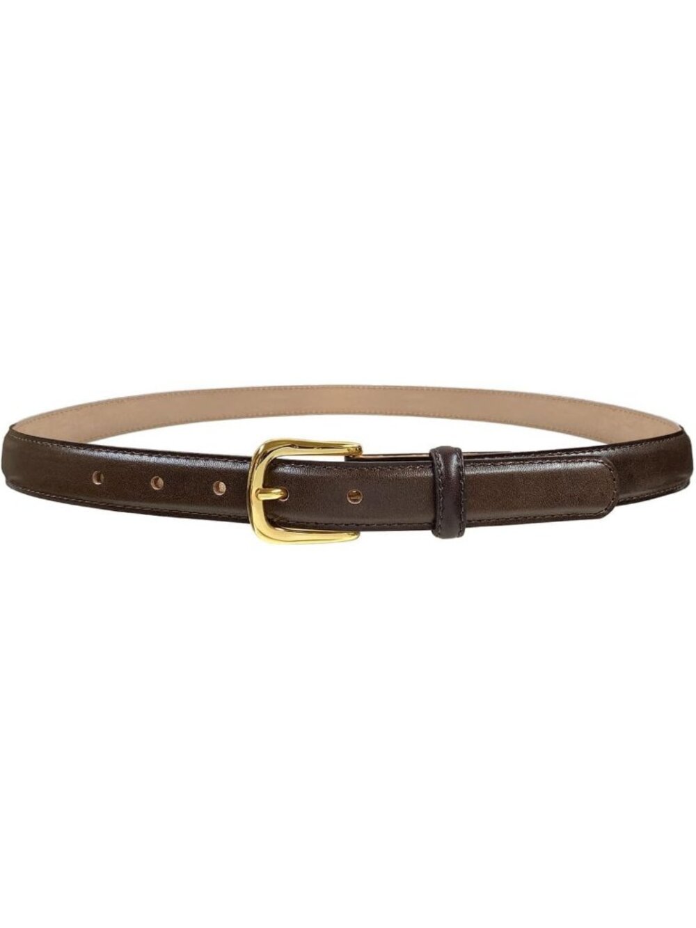 Full-Grain Cowhide Leather Dress Belt with Solid Brass Gold Buckle - 1-3/8" Wide